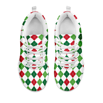 Merry Christmas Argyle Pattern Print White Sneakers