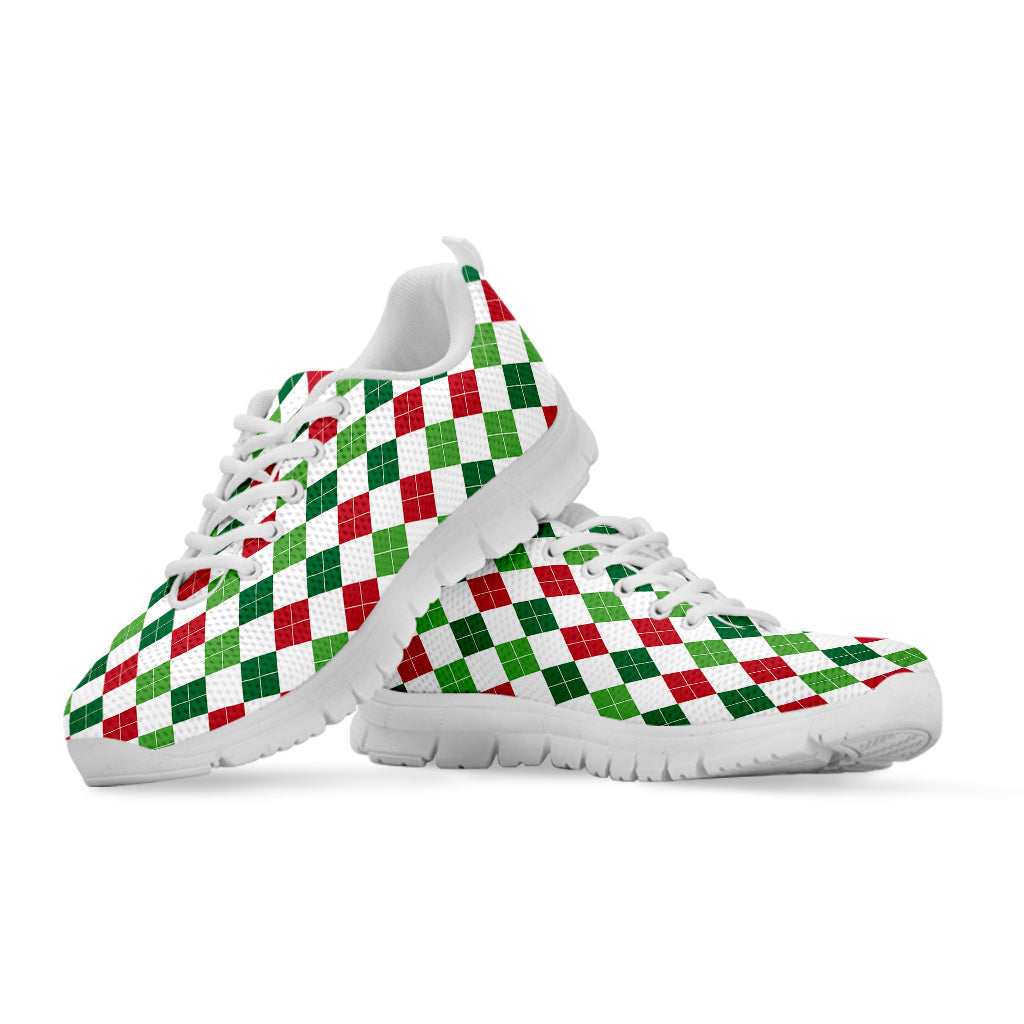 Merry Christmas Argyle Pattern Print White Sneakers