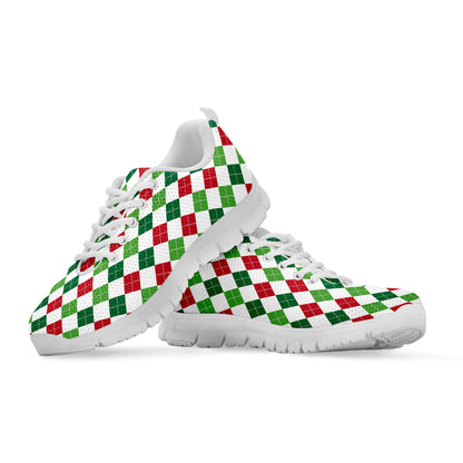 Merry Christmas Argyle Pattern Print White Sneakers