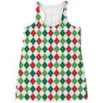 Merry Christmas Argyle Pattern Print Women's Racerback Tank Top