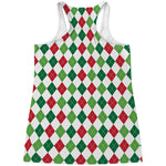 Merry Christmas Argyle Pattern Print Women's Racerback Tank Top