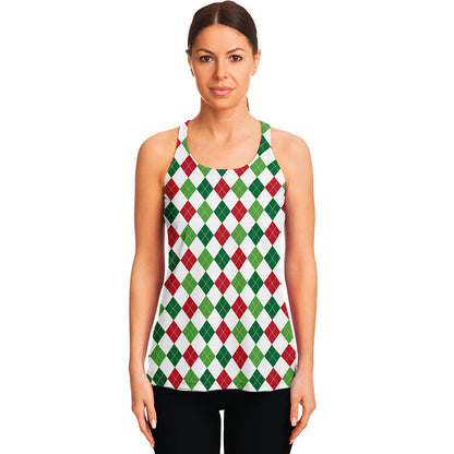 Merry Christmas Argyle Pattern Print Women's Racerback Tank Top