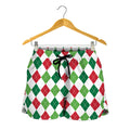 Merry Christmas Argyle Pattern Print Women's Shorts