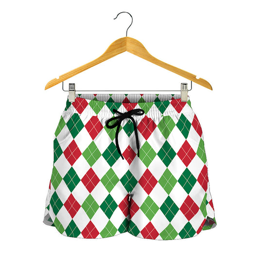 Merry Christmas Argyle Pattern Print Women's Shorts