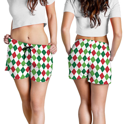 Merry Christmas Argyle Pattern Print Women's Shorts