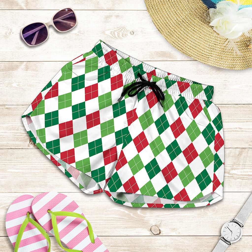 Merry Christmas Argyle Pattern Print Women's Shorts