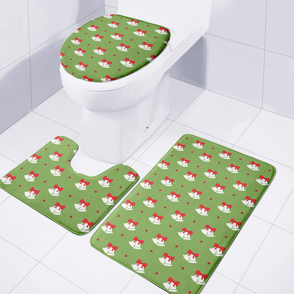 Merry Christmas Bells Pattern Print 3 Piece Bath Mat Set