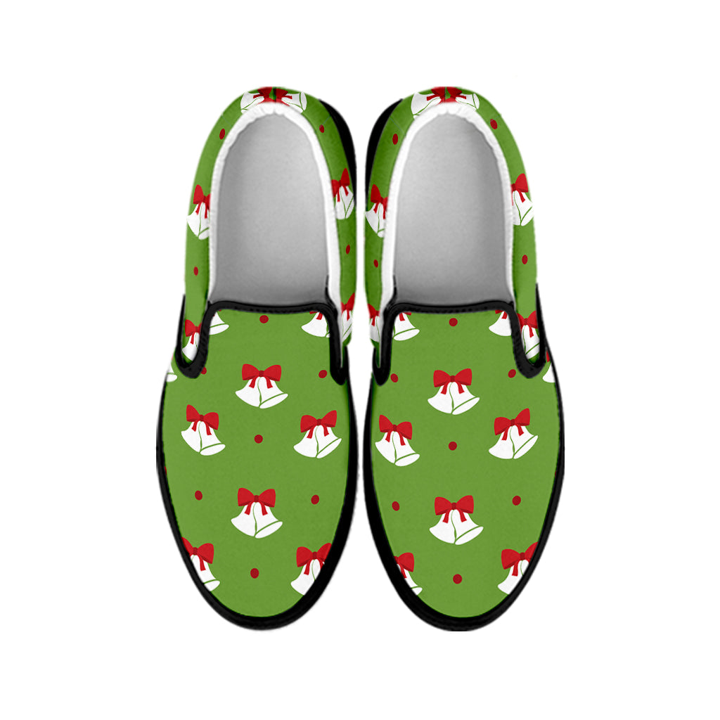 Merry Christmas Bells Pattern Print Black Slip On Shoes