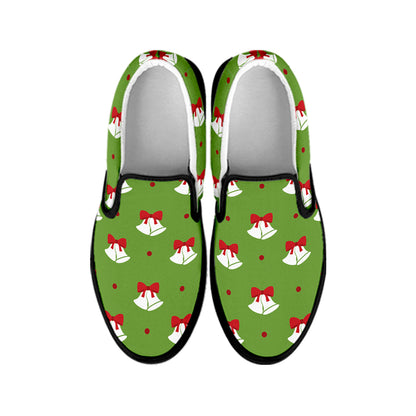 Merry Christmas Bells Pattern Print Black Slip On Shoes