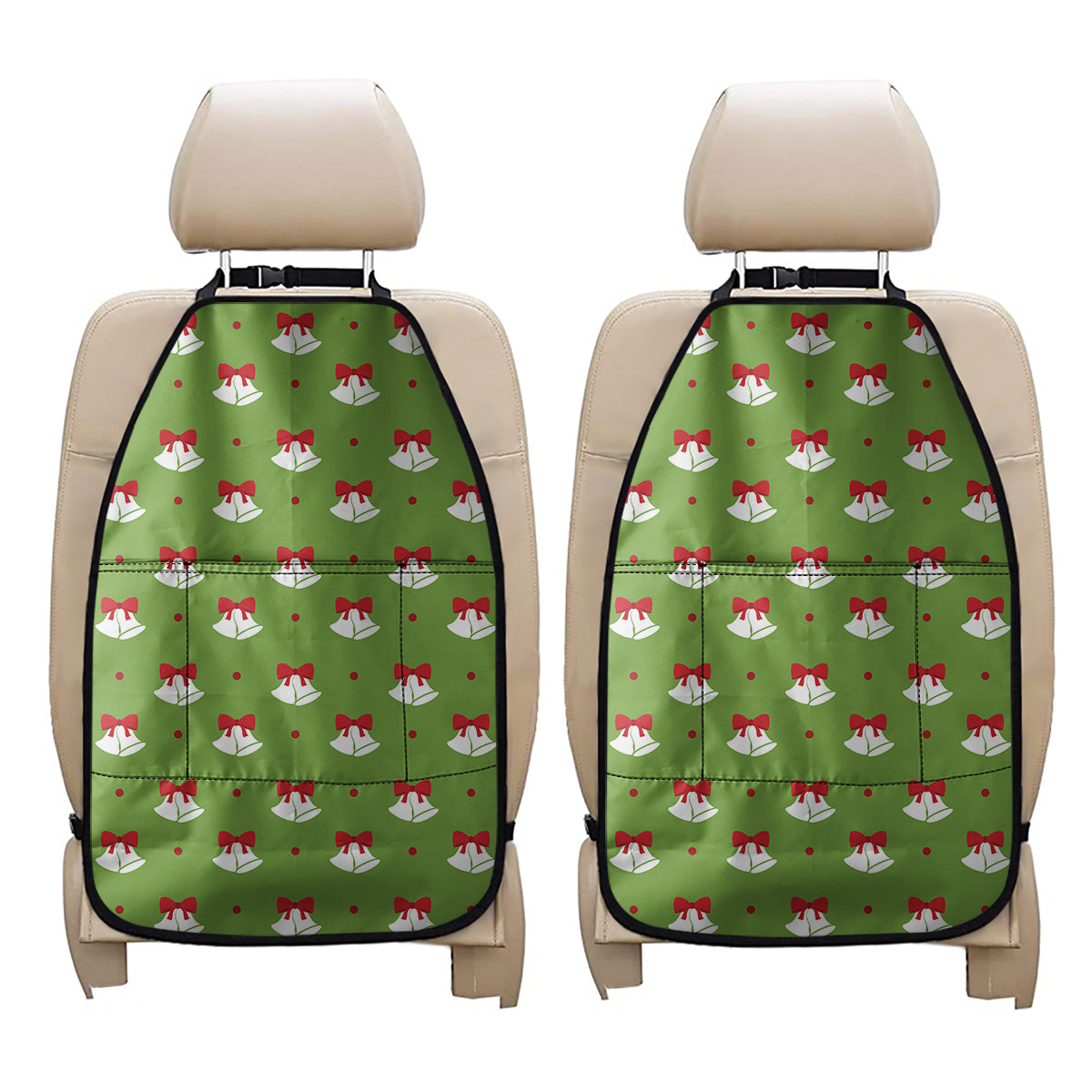 Merry Christmas Bells Pattern Print Car Seat Organizers