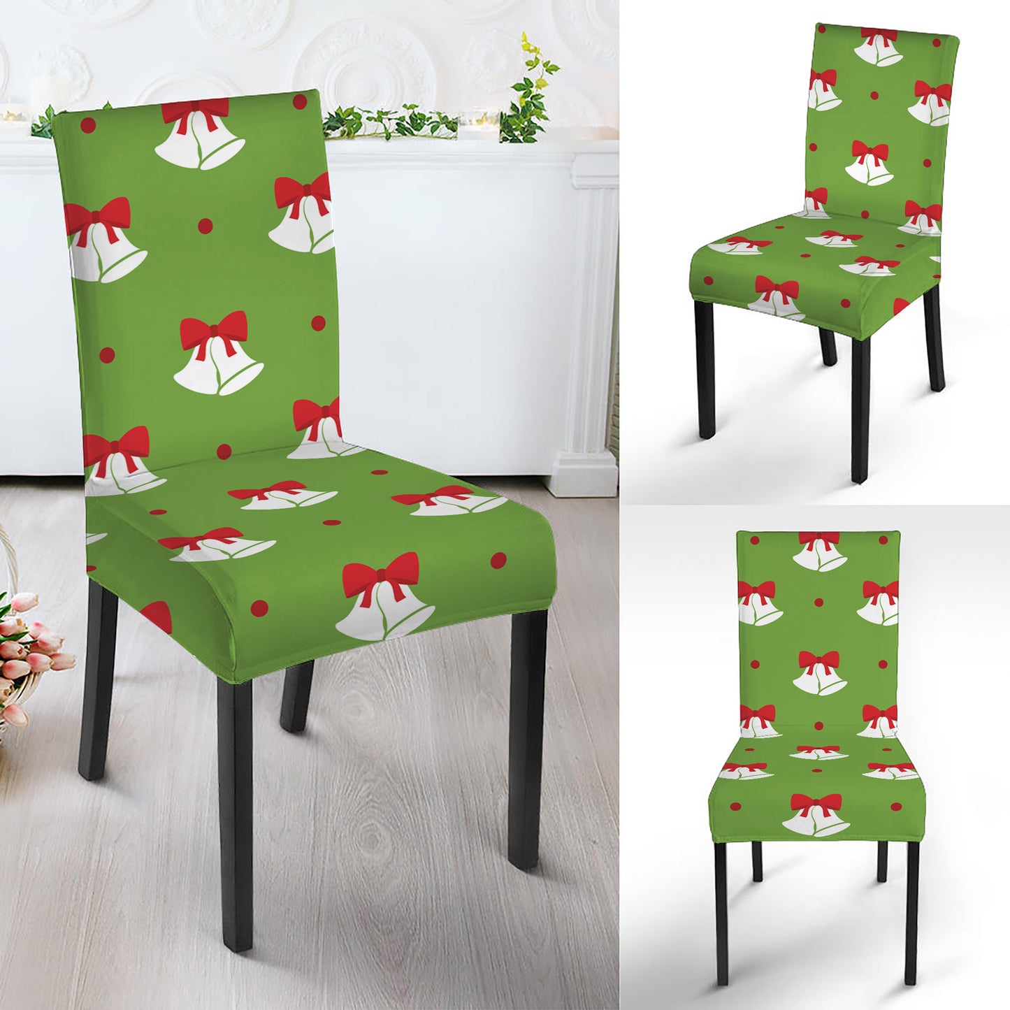 Merry Christmas Bells Pattern Print Dining Chair Slipcover