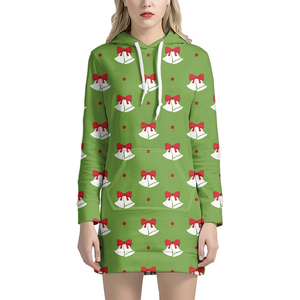 Merry Christmas Bells Pattern Print Hoodie Dress