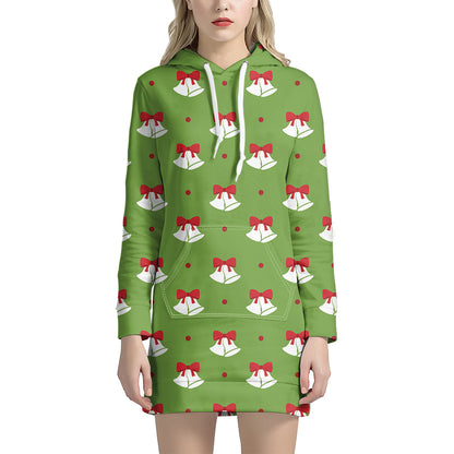 Merry Christmas Bells Pattern Print Hoodie Dress