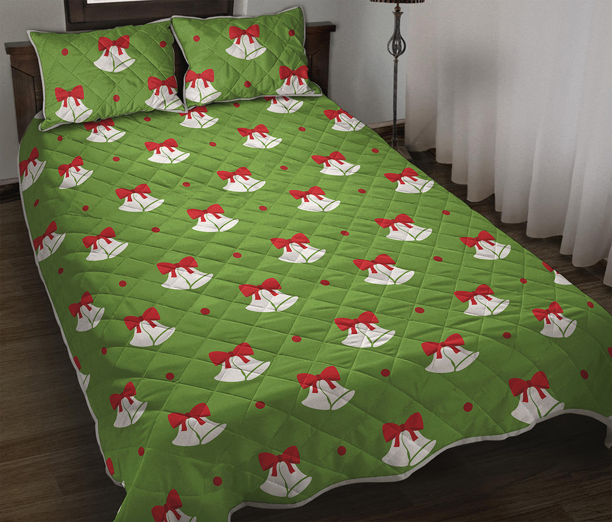 Merry Christmas Bells Pattern Print Quilt Bed Set