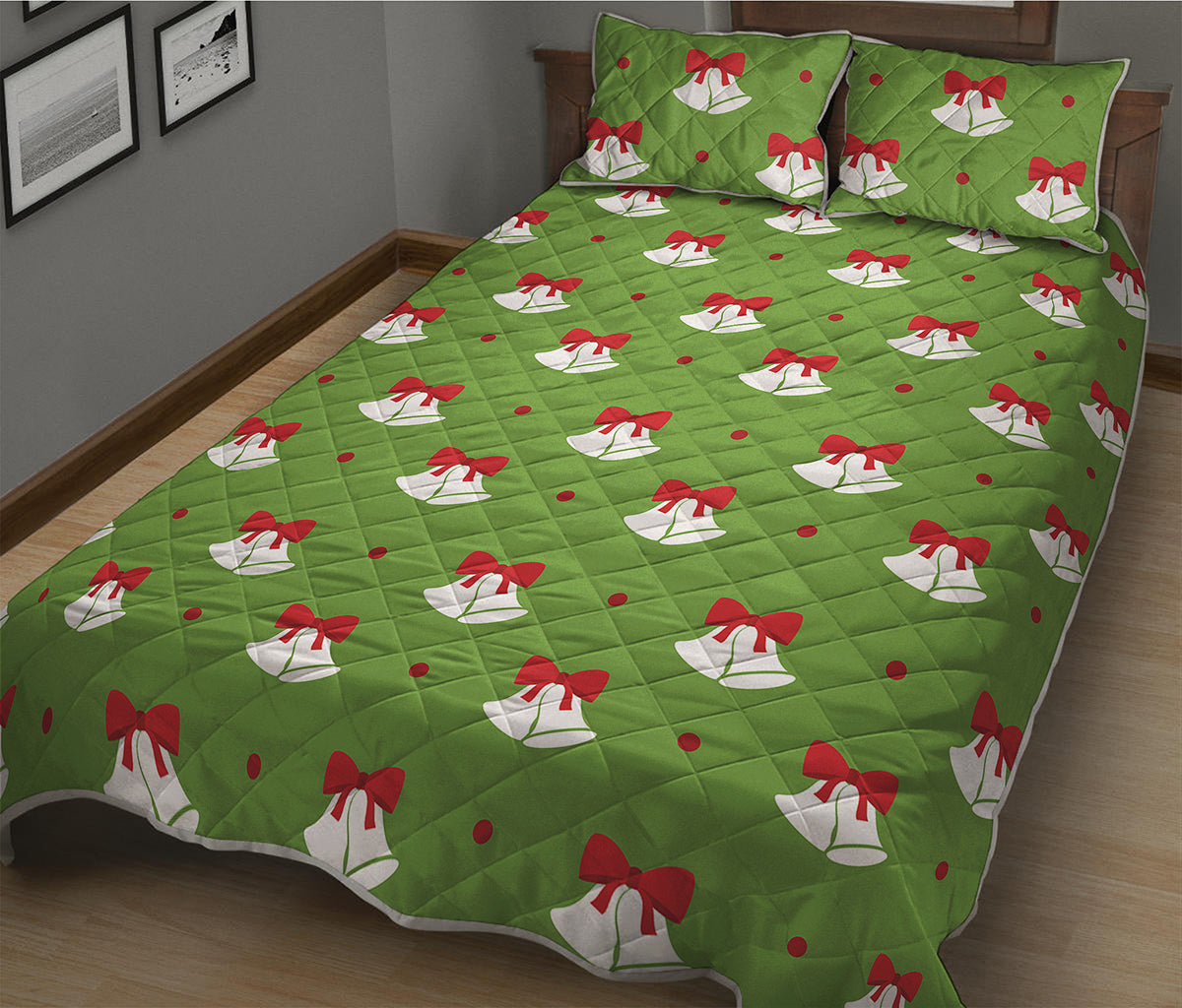 Merry Christmas Bells Pattern Print Quilt Bed Set