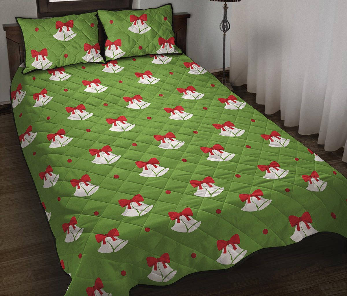 Merry Christmas Bells Pattern Print Quilt Bed Set
