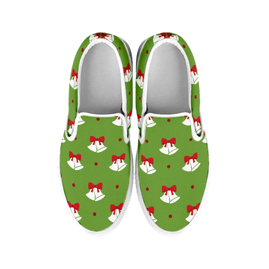 Merry Christmas Bells Pattern Print White Slip On Shoes