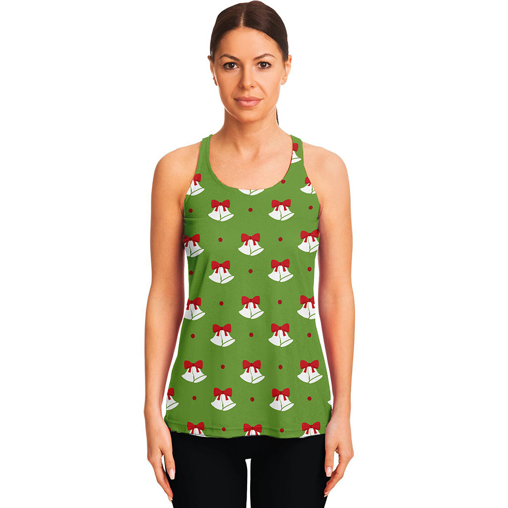 Merry Christmas Bells Pattern Print Women's Racerback Tank Top