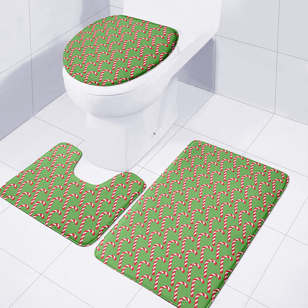 Merry Christmas Candy Cane Pattern Print 3 Piece Bath Mat Set