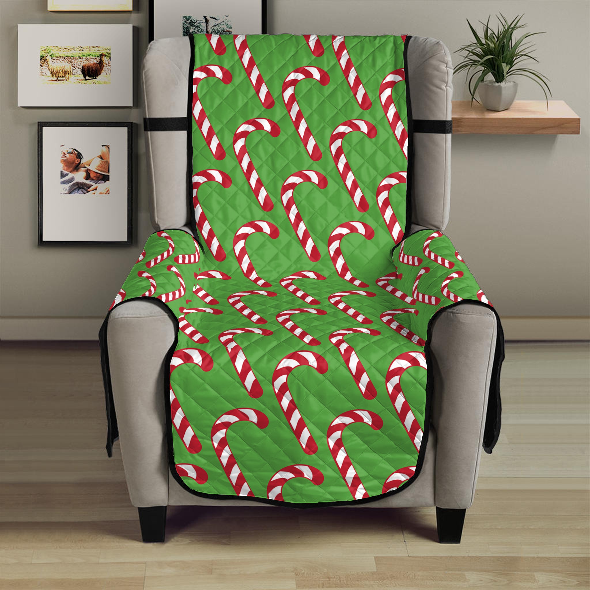 Merry Christmas Candy Cane Pattern Print Armchair Protector