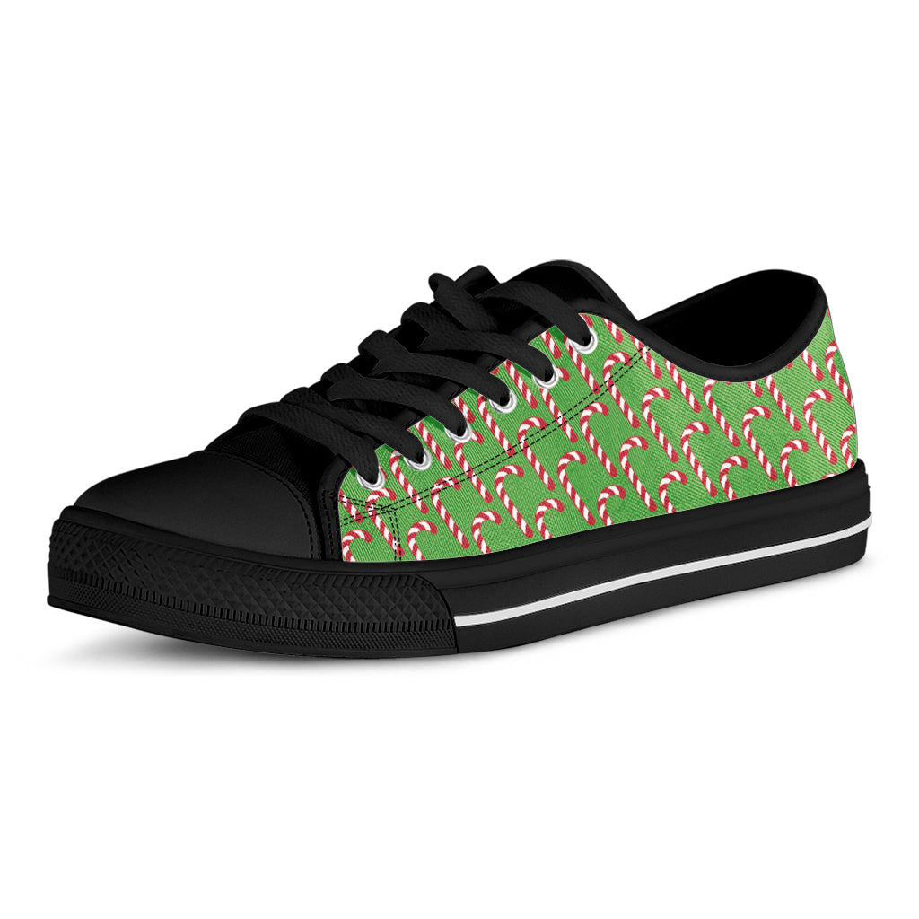 Merry Christmas Candy Cane Pattern Print Black Low Top Shoes