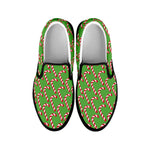 Merry Christmas Candy Cane Pattern Print Black Slip On Shoes