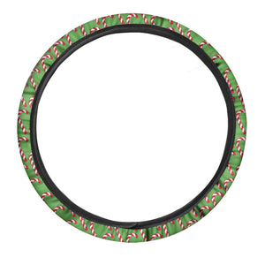 Merry Christmas Candy Cane Pattern Print Car Steering Wheel Cover