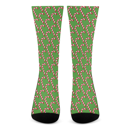 Merry Christmas Candy Cane Pattern Print Crew Socks