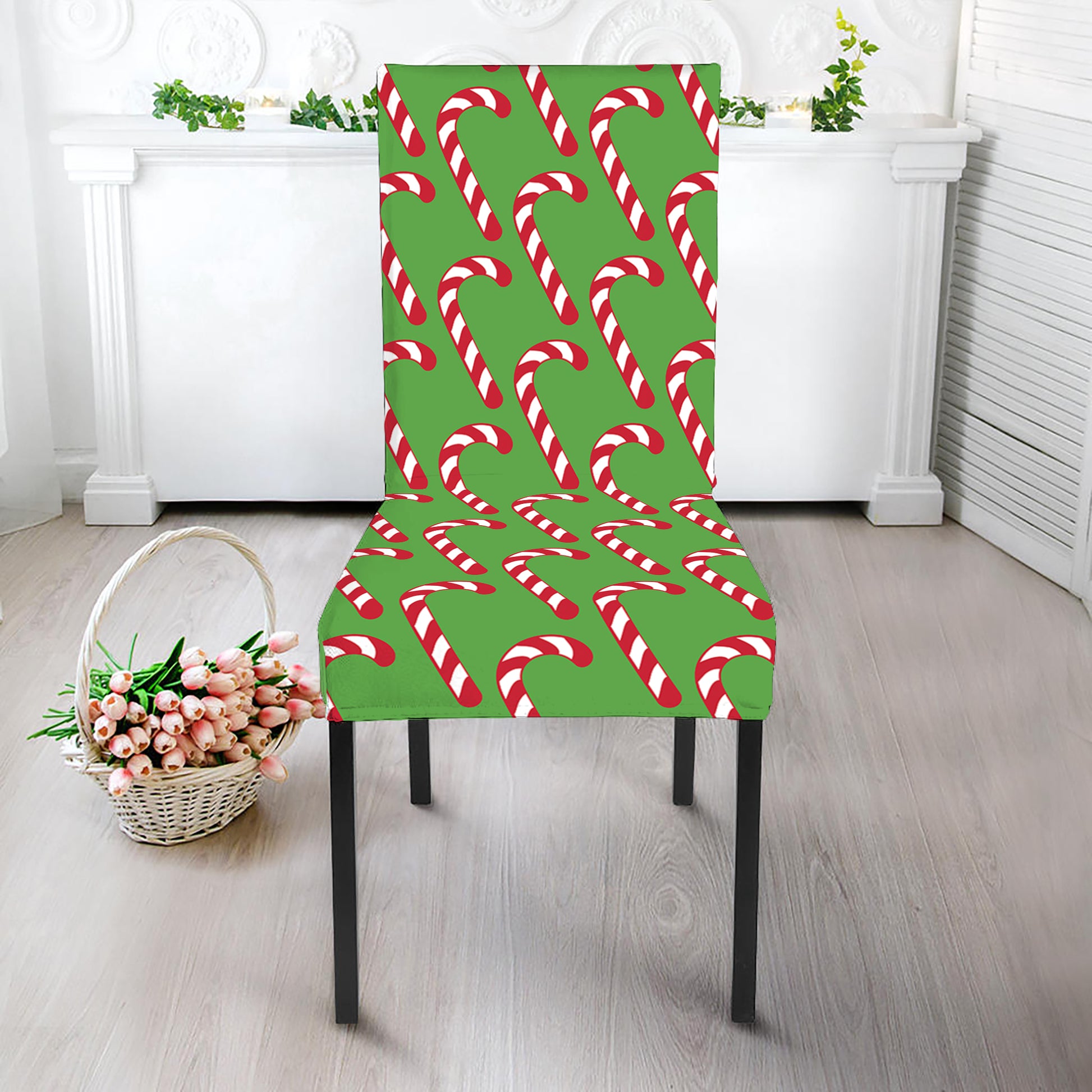 Merry Christmas Candy Cane Pattern Print Dining Chair Slipcover