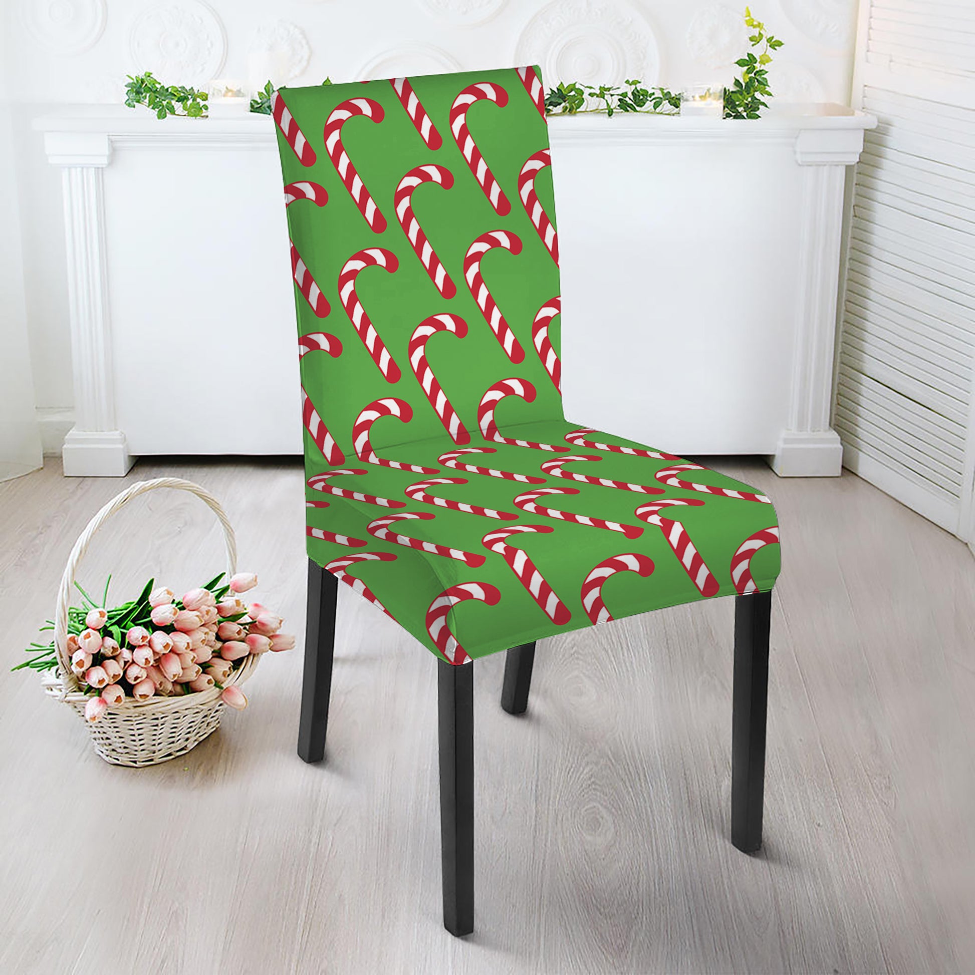 Merry Christmas Candy Cane Pattern Print Dining Chair Slipcover