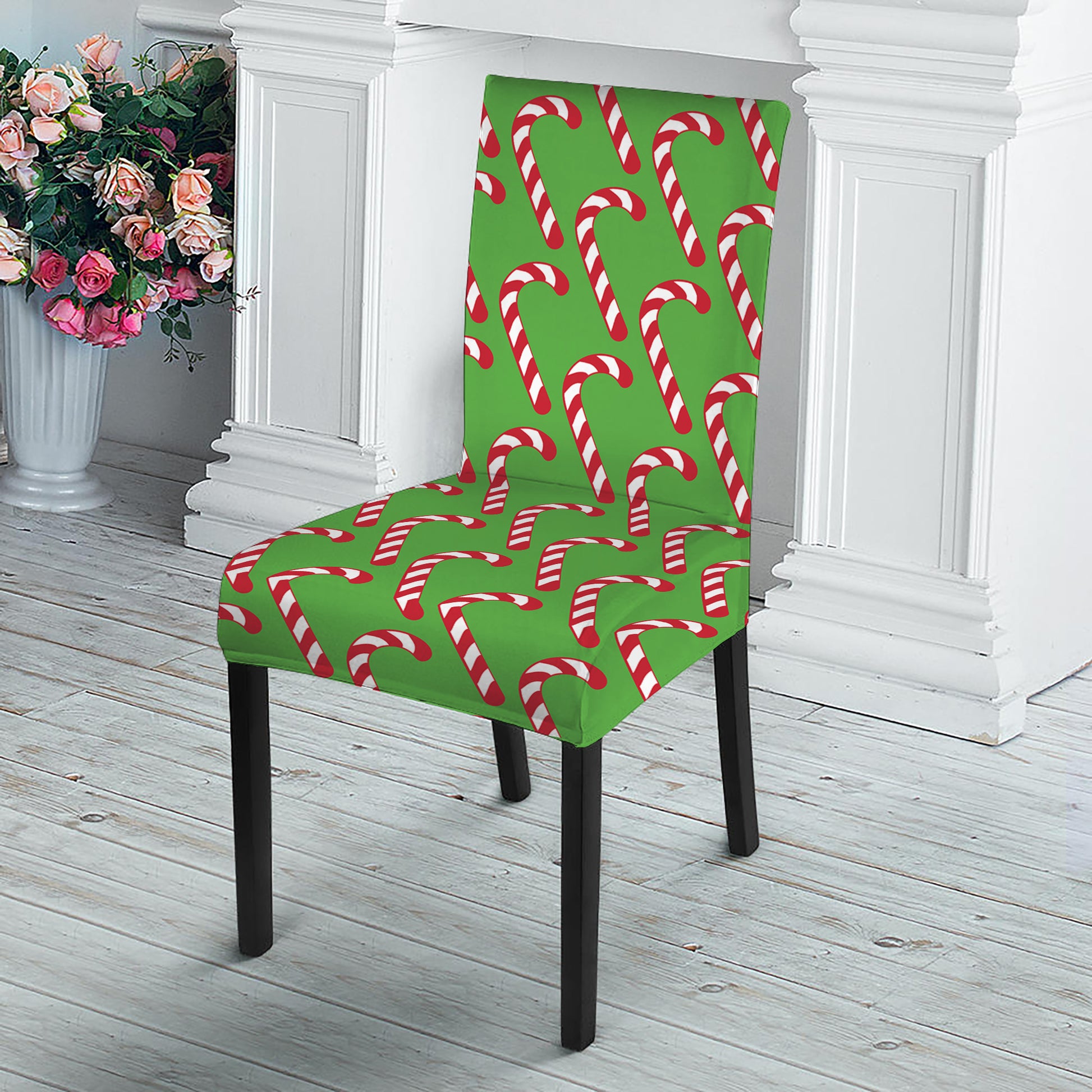 Merry Christmas Candy Cane Pattern Print Dining Chair Slipcover