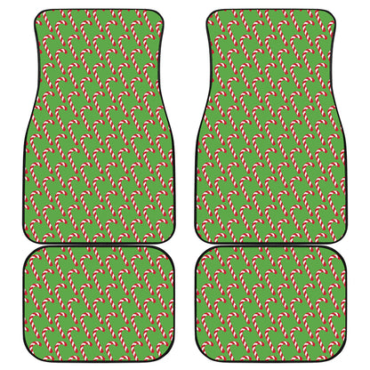 Merry Christmas Candy Cane Pattern Print Front and Back Car Floor Mats