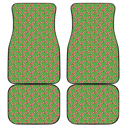 Merry Christmas Candy Cane Pattern Print Front and Back Car Floor Mats