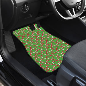 Merry Christmas Candy Cane Pattern Print Front and Back Car Floor Mats