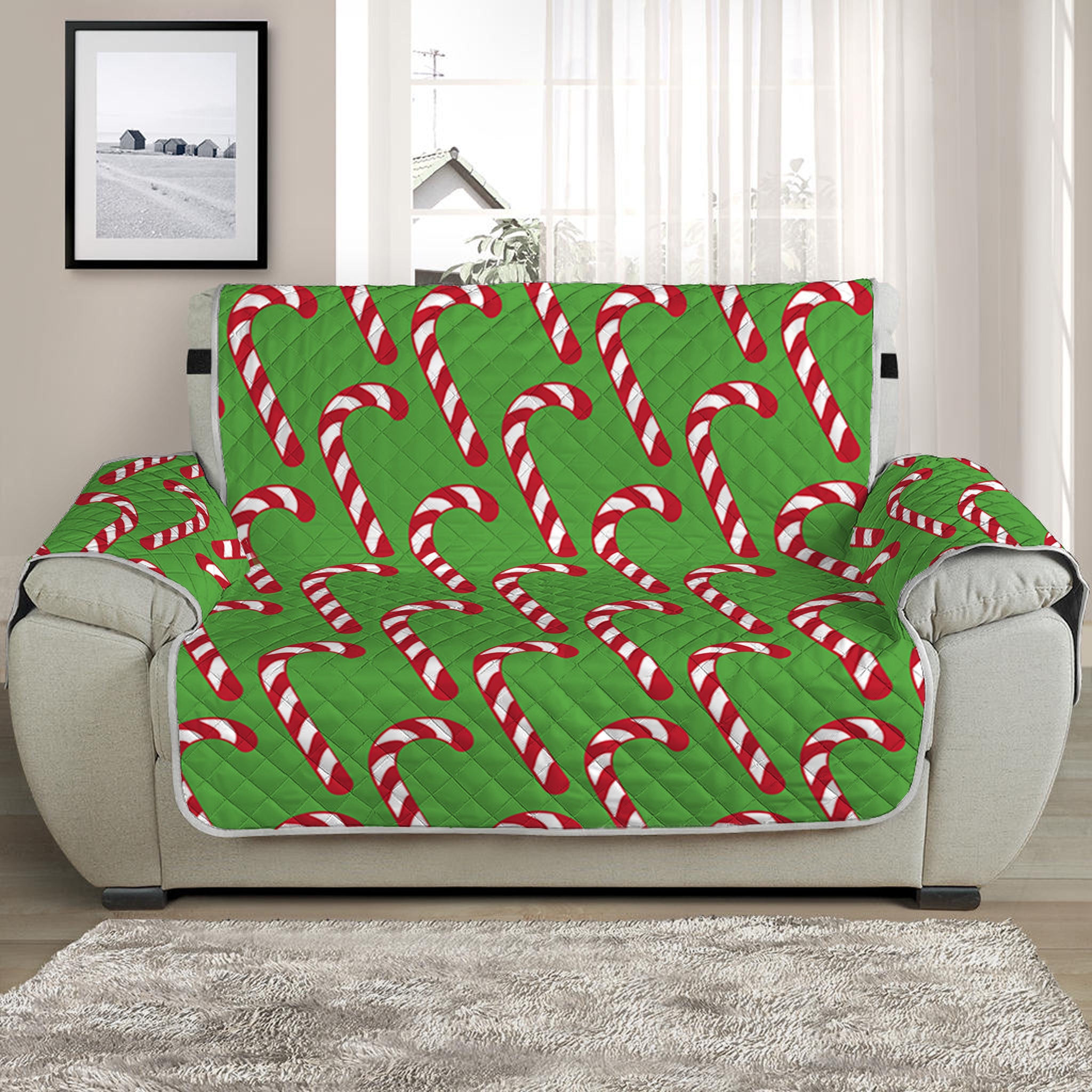 Merry Christmas Candy Cane Pattern Print Half Sofa Protector