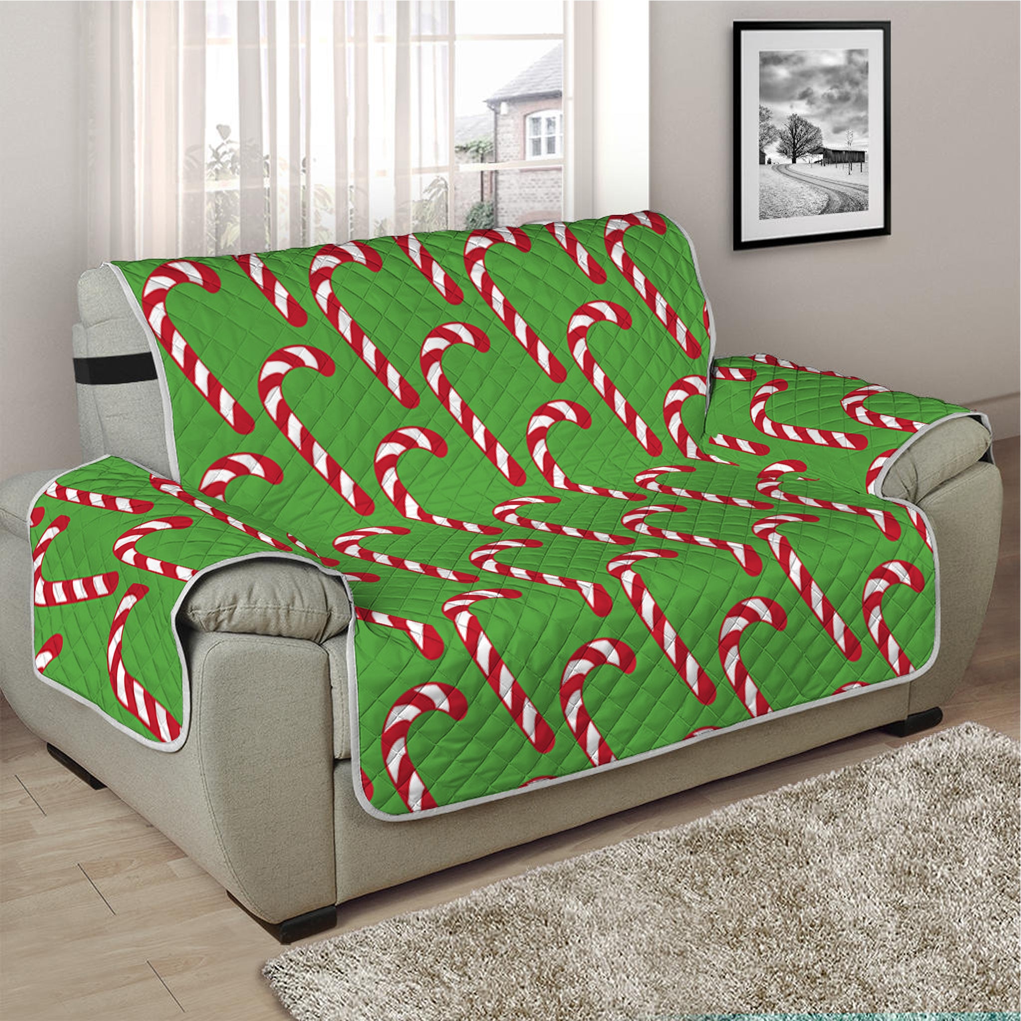 Merry Christmas Candy Cane Pattern Print Half Sofa Protector