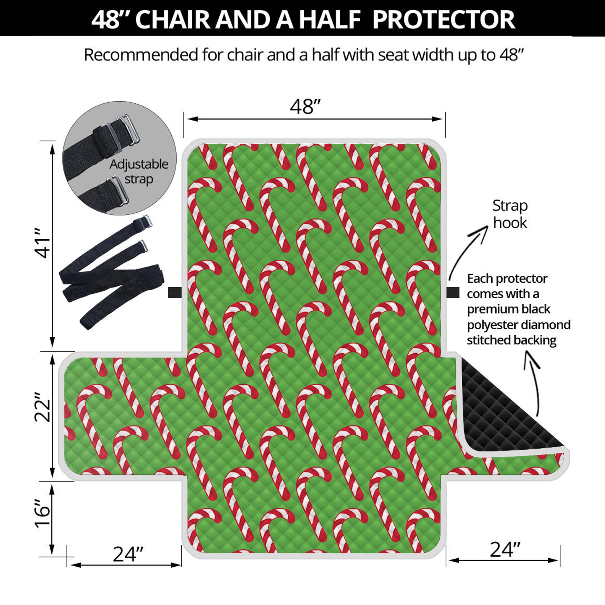 Merry Christmas Candy Cane Pattern Print Half Sofa Protector