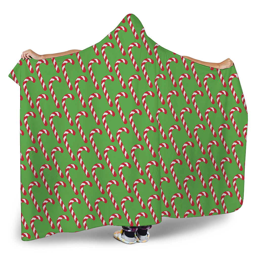 Merry Christmas Candy Cane Pattern Print Hooded Blanket