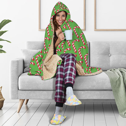 Merry Christmas Candy Cane Pattern Print Hooded Blanket