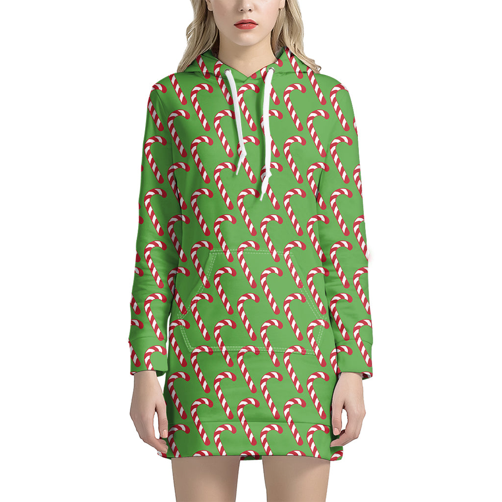 Merry Christmas Candy Cane Pattern Print Hoodie Dress