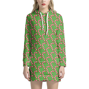 Merry Christmas Candy Cane Pattern Print Hoodie Dress