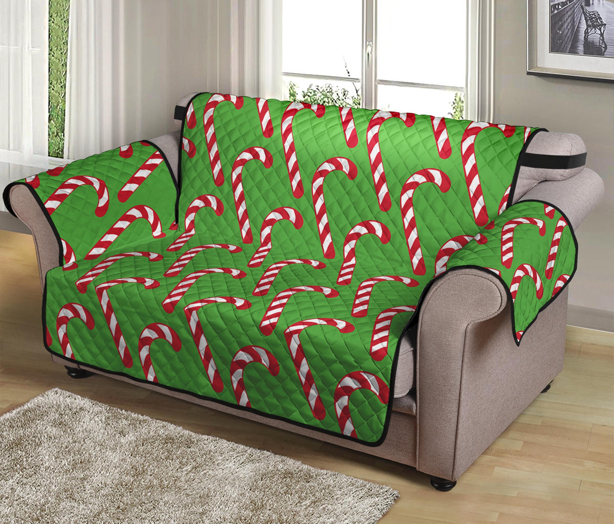 Merry Christmas Candy Cane Pattern Print Loveseat Protector