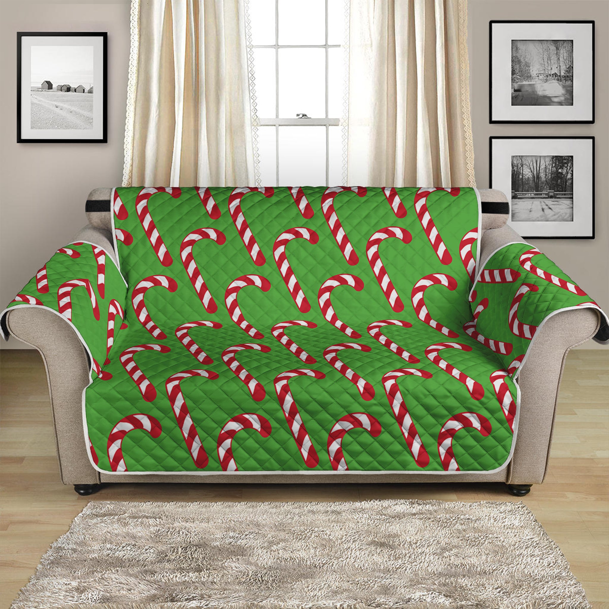 Merry Christmas Candy Cane Pattern Print Loveseat Protector