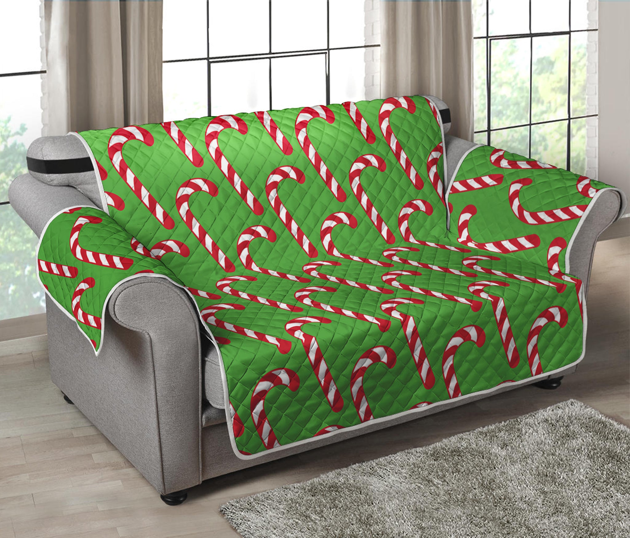 Merry Christmas Candy Cane Pattern Print Loveseat Protector