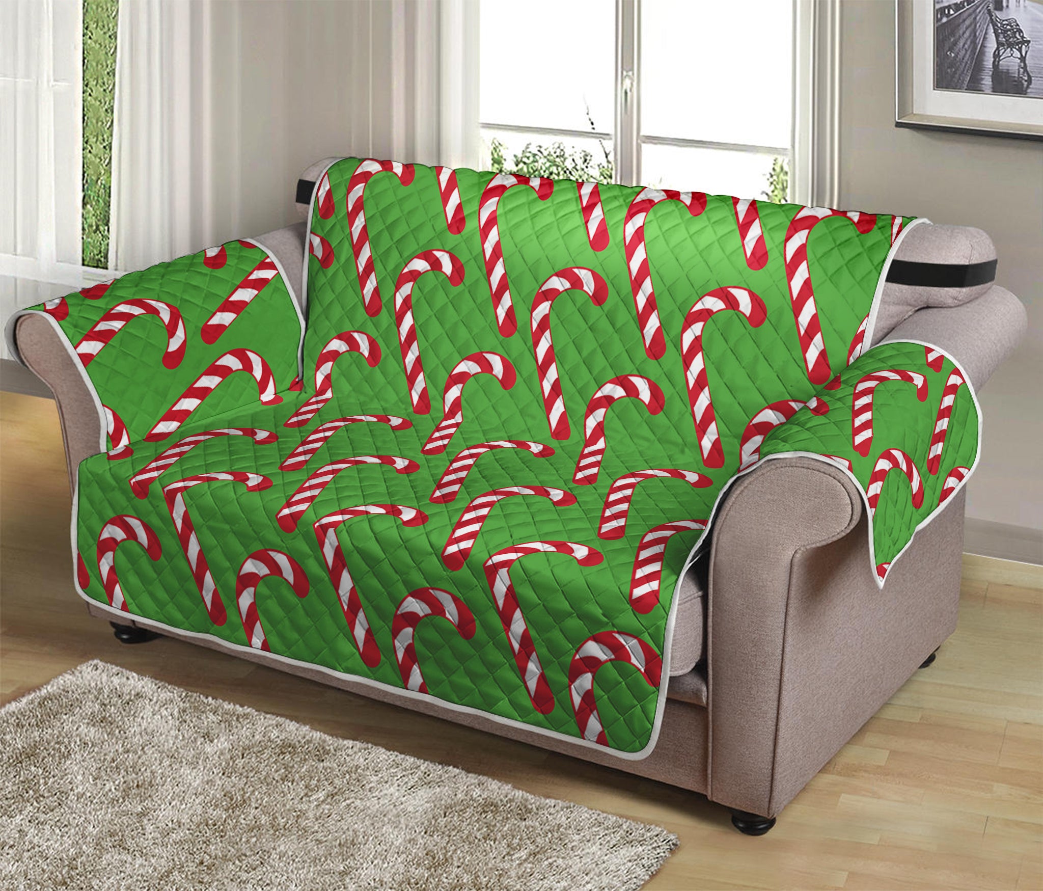 Merry Christmas Candy Cane Pattern Print Loveseat Protector