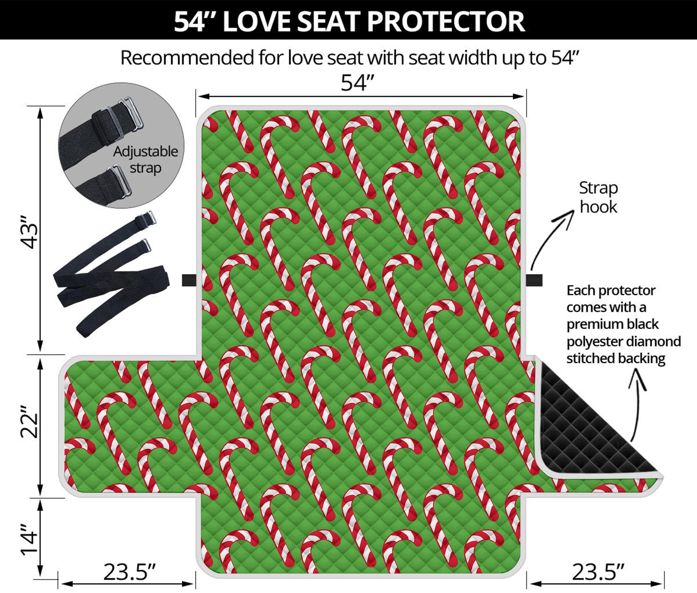 Merry Christmas Candy Cane Pattern Print Loveseat Protector