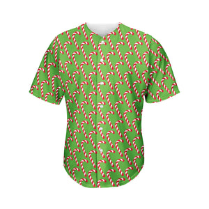 Merry Christmas Candy Cane Pattern Print Men's Baseball Jersey