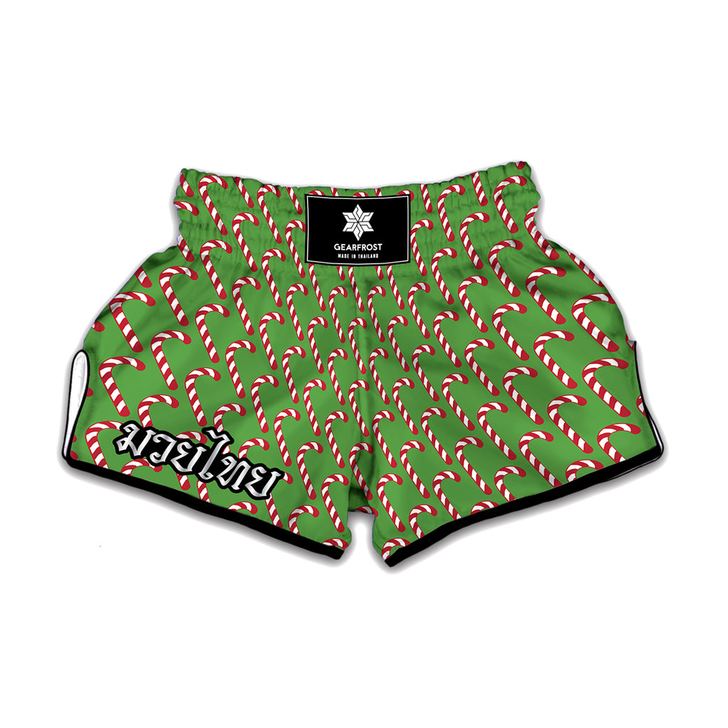 Merry Christmas Candy Cane Pattern Print Muay Thai Boxing Shorts