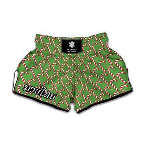 Merry Christmas Candy Cane Pattern Print Muay Thai Boxing Shorts