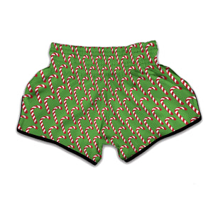 Merry Christmas Candy Cane Pattern Print Muay Thai Boxing Shorts